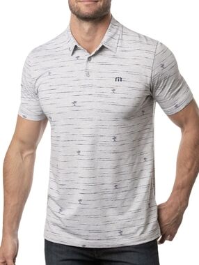 Travis Mathew Golf Polo Shirt Palm Trees Mens L Gray Draggin Anchor Biltmore